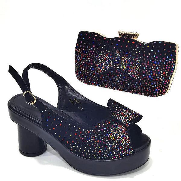 Latest Black Rainbow Color African Matching Shoe and Bag Italian In Women Italian Shoes and Bags