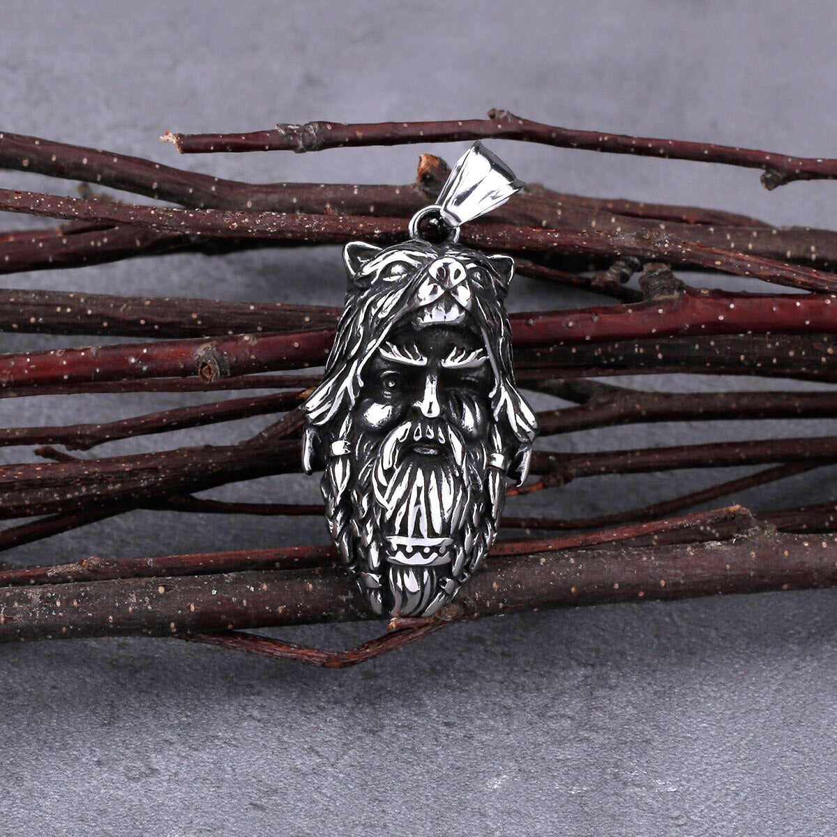 Viking Wolf Head Ancient Warrior Men's Stainless Steel Pendant Necklace