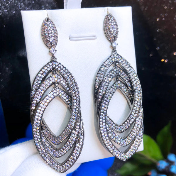 Luxury Circle Pendant Earrings For Women Wedding Party CZ Dubai Bridal Earrings