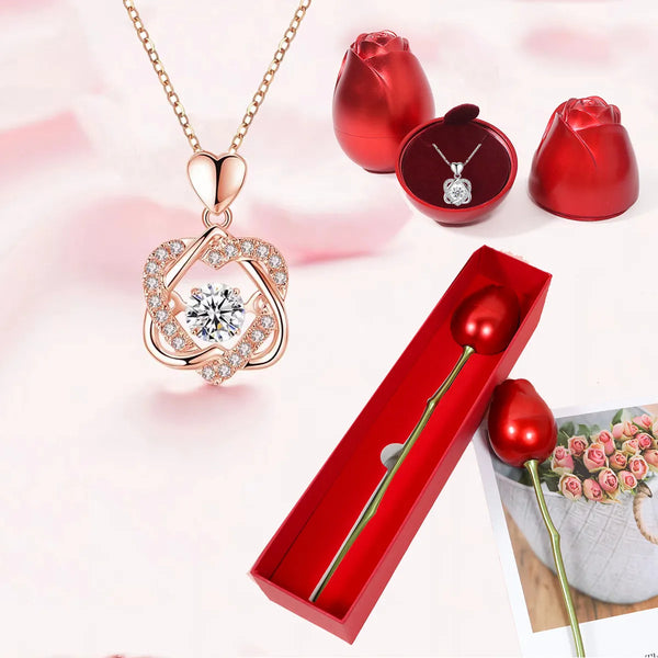 Heart Intertwined Necklace With Creative Rose Gift Box For Women