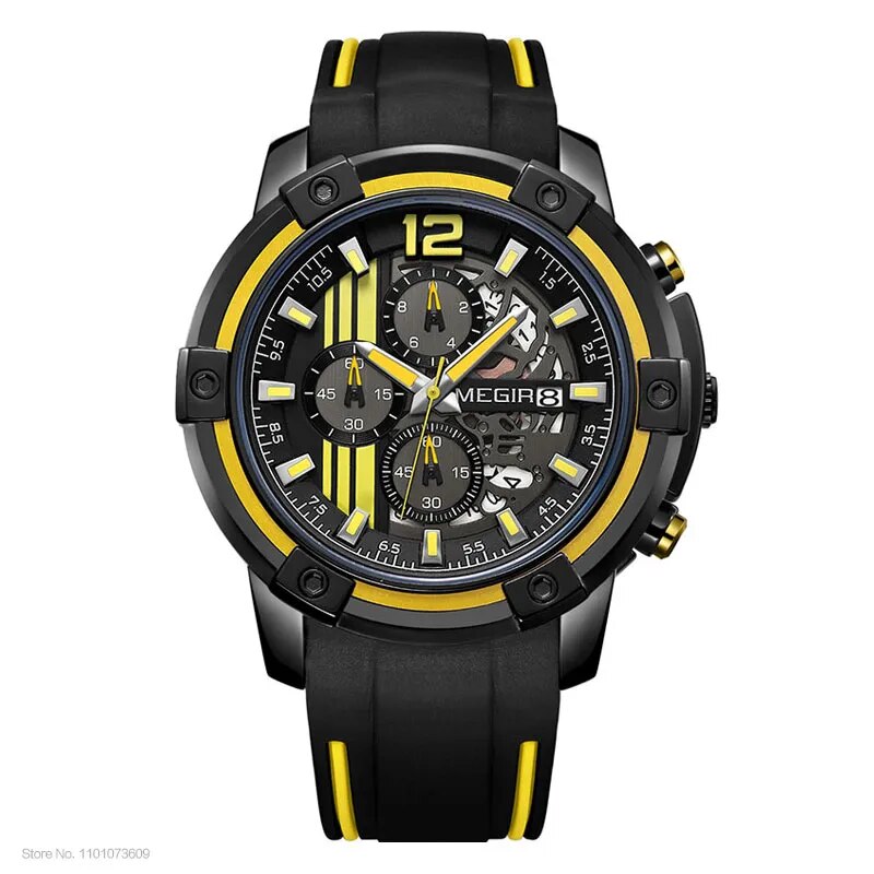 Men's Black Silicone Strap Quartz Watches Chronograph Sports Wristwatch for Man