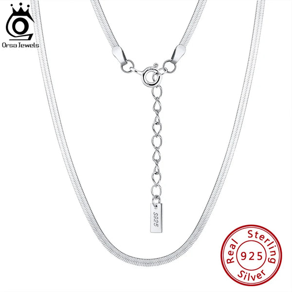 925 Sterling Silver Italian 1.8mm Flexible Flat Herringbone Chain Necklace for Women