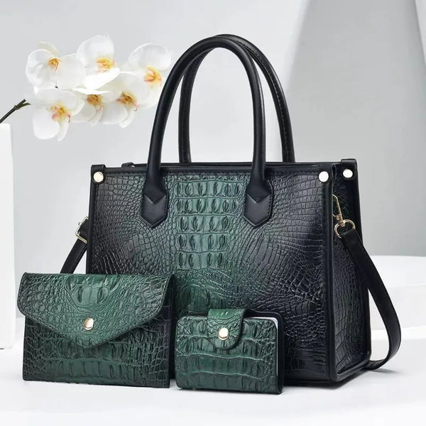 3 Pieces Sets Shoulder Bag for Women Retro Crocodile Pattern