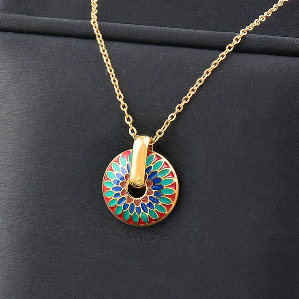 Stainless Steel Round Necklace For Women Colourful Enamel Neck Chains