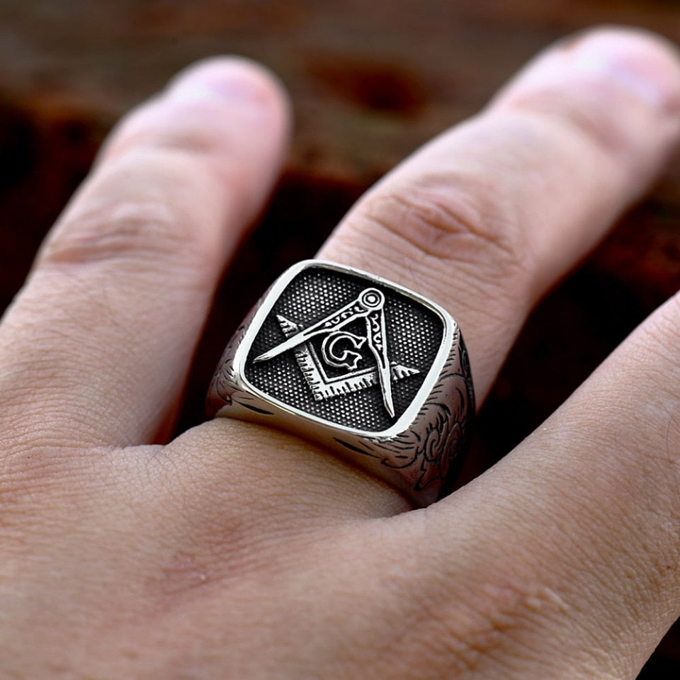 Fashion Vintage 316L Stainless Steel Masonic Rings Punk Hip Hop Religious Amulet Ring