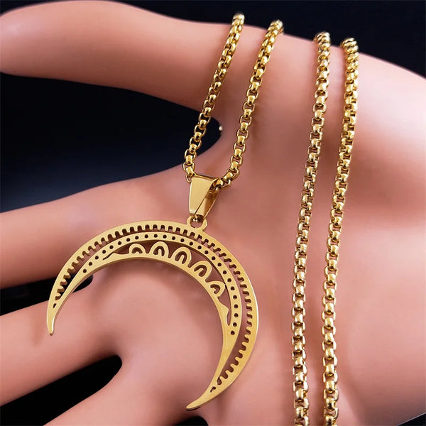 Witchcraft Divination Moon Pendant Necklace Stainless Steel Gold Color Crescent Meniscus Necklaces