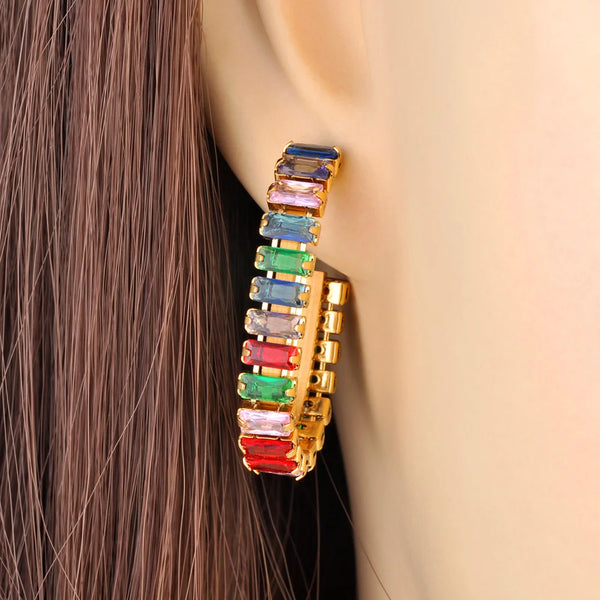 Exquisite Colorful Cubic Zirconia Hoop Huggie Earrings For Women