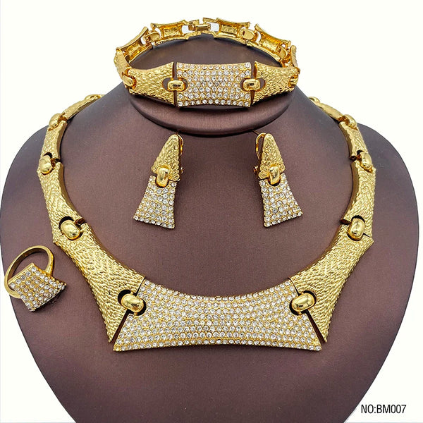 Dubai Jewelry For Woman Rhinestone Necklace Earring Ring Bracelet Set