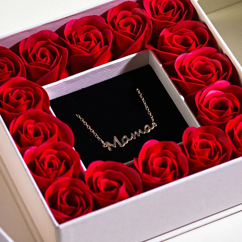 Letter Word Mama Pendant Necklace with Soap Rose Gift Box for Women