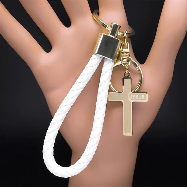 Jesus Cross Stainless Steel Pendant Keychain for Women Men