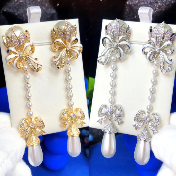 New Luxury Long Earrings For Women Wedding Party CZ Dubai Bridal Earrings