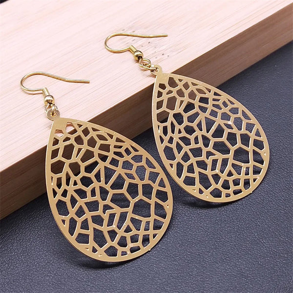 Bohemia Flower of Life Drop Earring for Women Stainless Steel Water Drop Shape Dangle Earrings