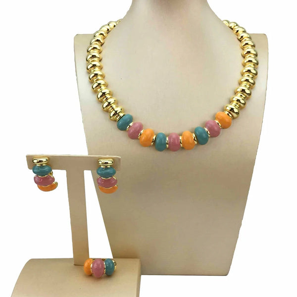 Newest Dubai Fine Jewelry colorful Necklace Sets  for Women Party Gift