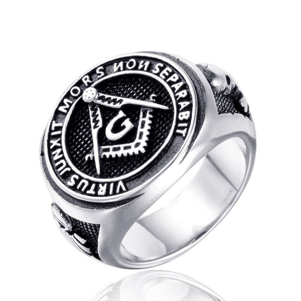 Vintage Letter G Stainless Steel Masonic Ring For Men