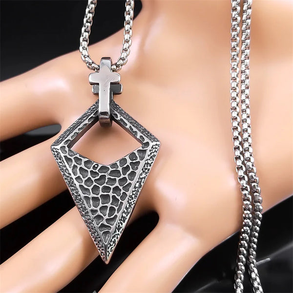 Vintage Viking Cross Spear Pendant Necklace for Men