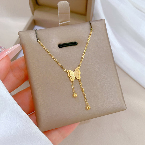 Gold Plated Korean Frosting Butterfly Tassel Pendant Neckalce For Women