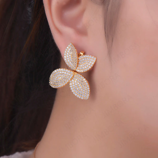 High Quality Popular Multicolors Plant Flower Leaves Multiply Petals Pierced Stud Earrings For Women