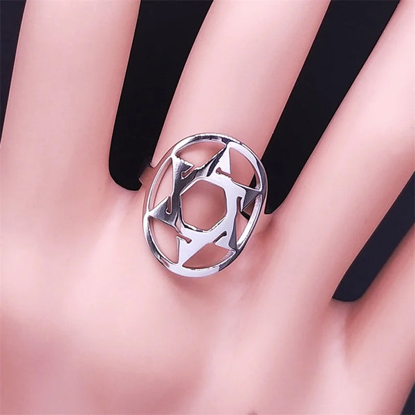 Judaism Hexagram Symbol Stainless Steel Ring Star of David Adjustable Rings