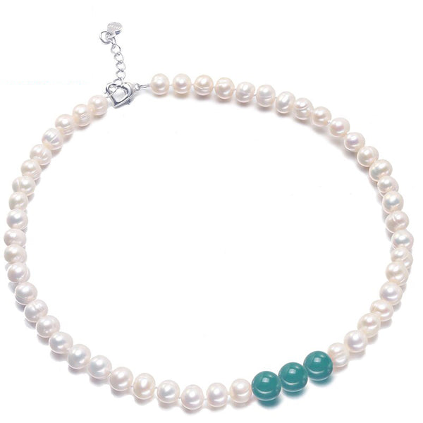 Sterling Silver Baroque White Real Natural Cultured Pearl Necklace