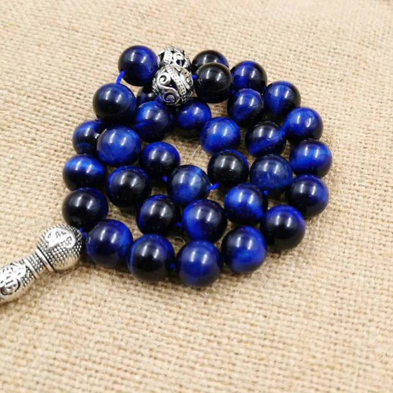 Natural blue tiger eye Tasbih Muslim Man bracelets Gift Eid misbaha accessories 33 66 99 prayer beads