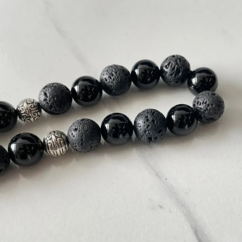 Tasbih men lava stone with black agate turkish style muslim prayer beads bracelet Ramadan Eid gift