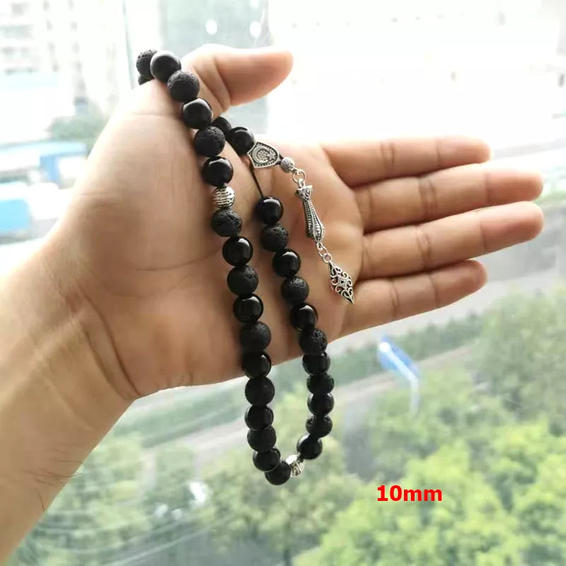 Tasbih men lava stone with black agate turkish style muslim prayer beads bracelet Ramadan Eid gift