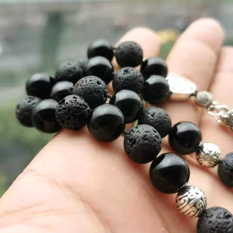 Tasbih men lava stone with black agate turkish style muslim prayer beads bracelet Ramadan Eid gift