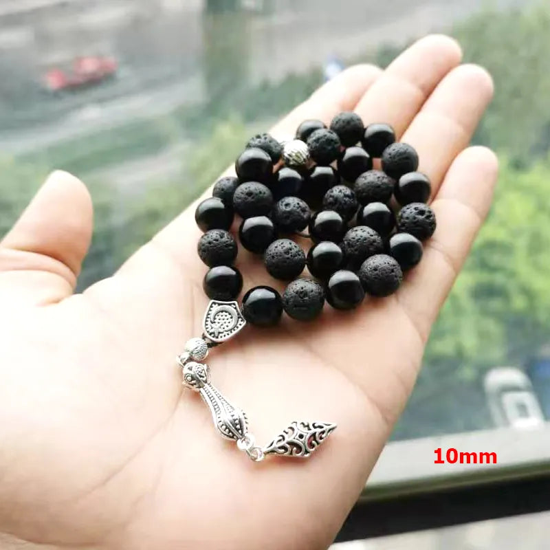 Tasbih men lava stone with black agate turkish style muslim prayer beads bracelet Ramadan Eid gift