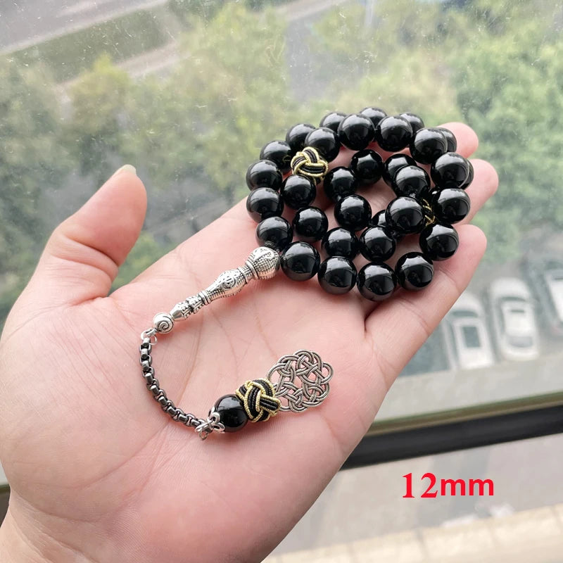 Natural Black Agates rosary Muslim Tasbih gift islam misbaha Man's Onxy prayer beads Eid ramadan Gift