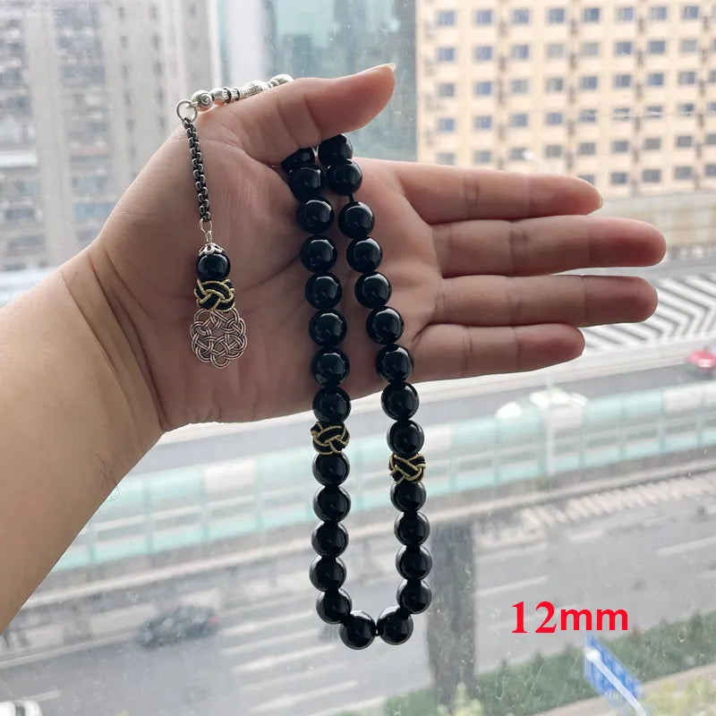 Natural Black Agates rosary Muslim Tasbih gift islam misbaha Man's Onxy prayer beads Eid ramadan Gift