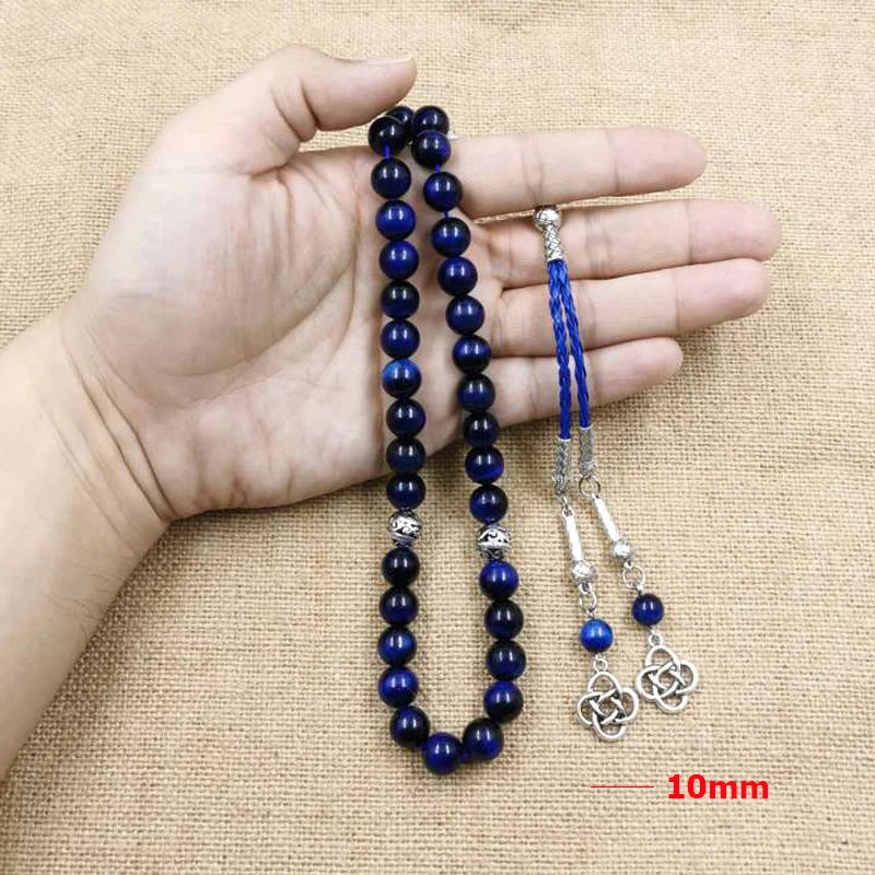 Natural blue tiger eye Tasbih Muslim Man bracelets Gift Eid misbaha accessories 33 66 99 prayer beads