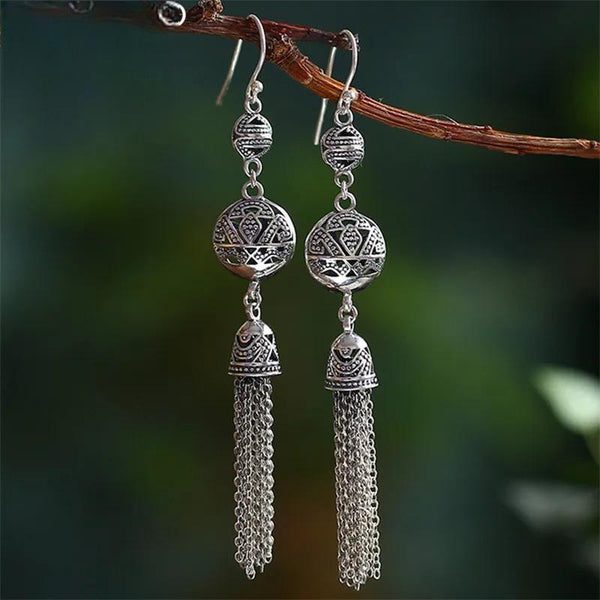 70mm Long Peony Flower Earrings for Women 925 Sterling Silver Ethnic Earrings