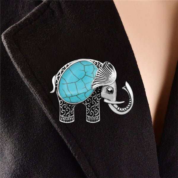 Vintage Elephant Rhinestone Turquoises Brooches