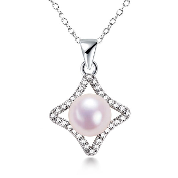 Zircon Rhombus Pearl Pendant 925 Silver And 18K Gold Plating Jewelry