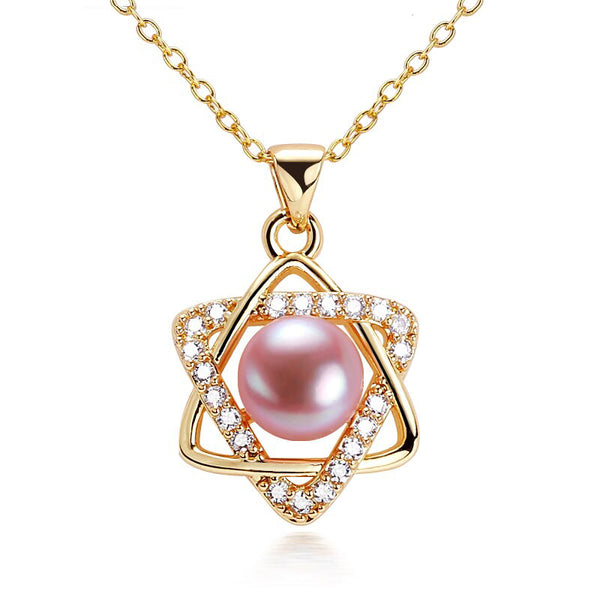 Hexagram Star Pearl Pendant 100% Real Natural Pearl Necklace