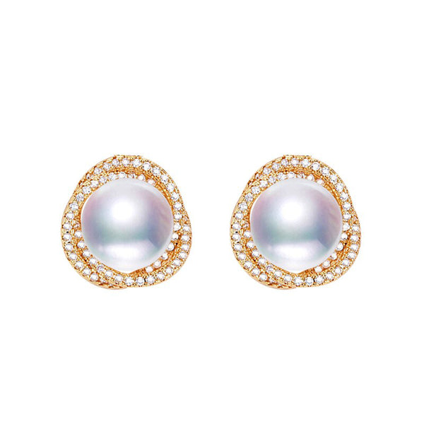 14k Gold Gilled Pearl Earrings For Women Trendy Bird Nest Stud Earring