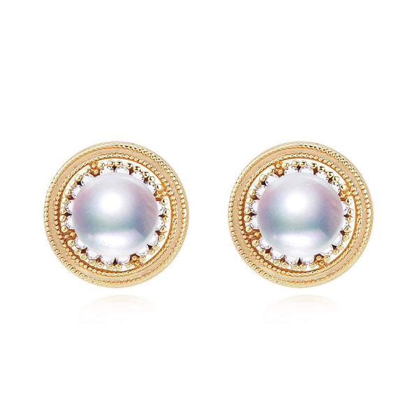 14k Gold Plating Retro Round Pearl Earrings For Women