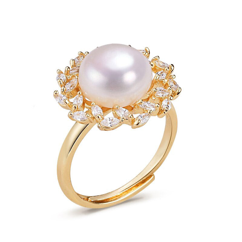 Round Pearl Ring 14K Gold Gild Design Pearl Base Jewelry For Women