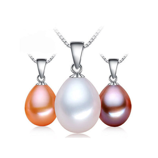 Big Sale Pearl Necklace 9-10mm Drop Shape 925 Sterling Silver Natural Freshwater Pearl Pendant