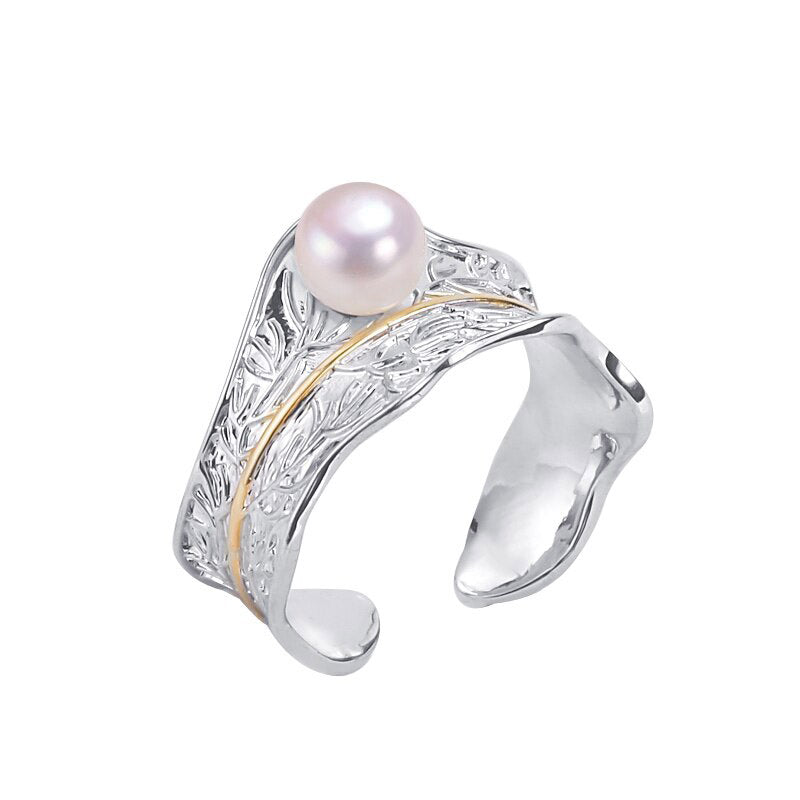 Italian Craft Gold Gild Pearl Ring