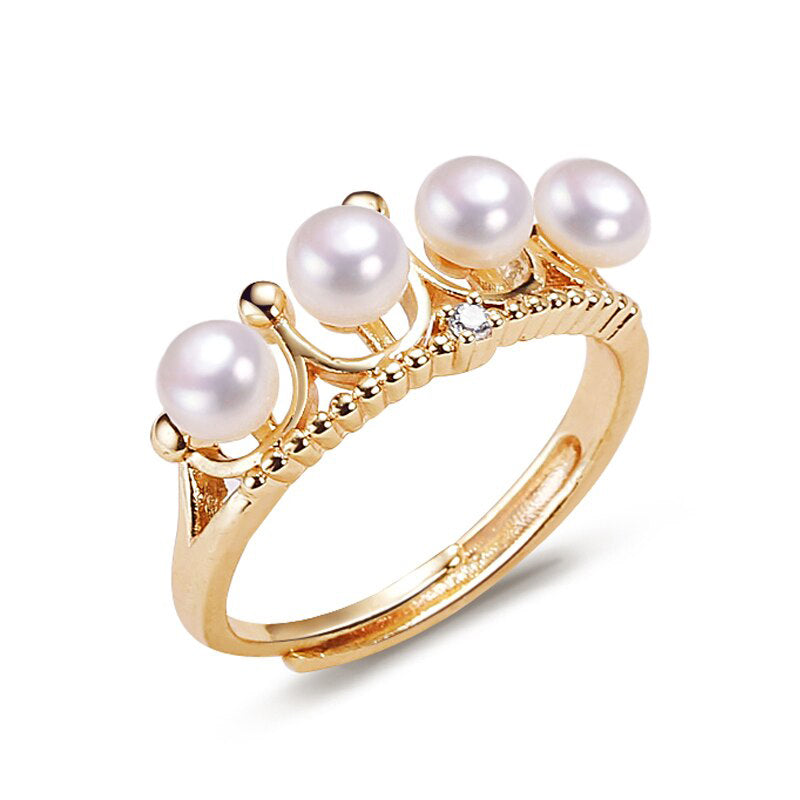 New Vintage Design Pearl Ring 14K Gold Filled Crown Many Real Natural Pearls Engagement Ring