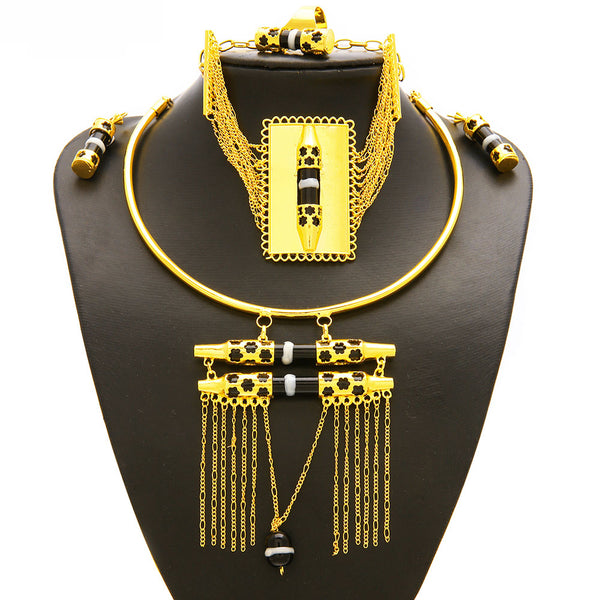 Gold Color Enamel Tassel Jewelry Sets