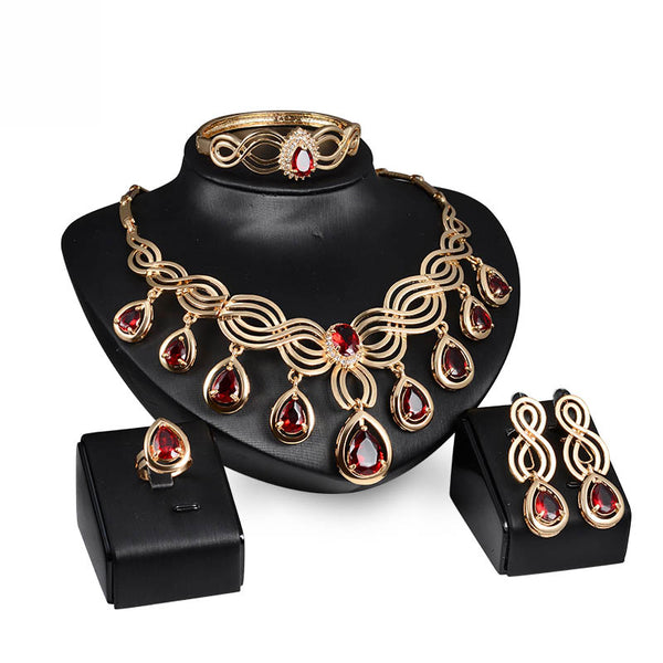 Fashion Austria Crystal Water drop Red Black Green Zircon necklace jewelry sets