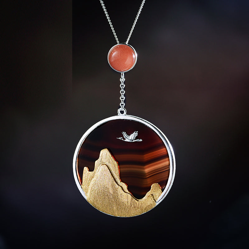 925 Sterling Silver Creative Returning Bird in the Sunset Pendant without Necklace