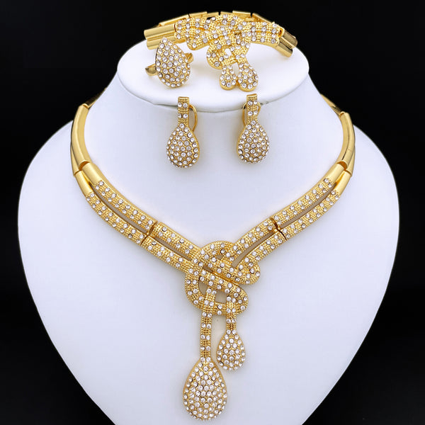 Dubai Gold Color Jewelry Sets Women Necklace And Earrings Big Bracelet