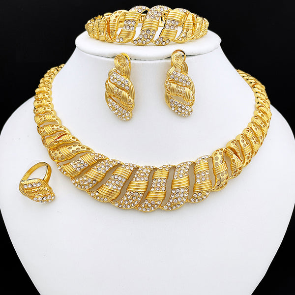 Necklace Earrings For Women Dubai Gold Color Jewelry Sets Big Bracelet