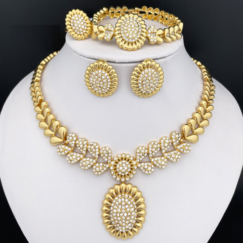 Dubai Gold Color Jewelry Set Women Necklace Earrings Round Pendant