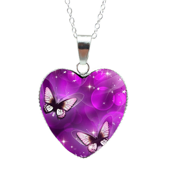 Hot Purple Magic Butterfly Heart Jewelry Necklace