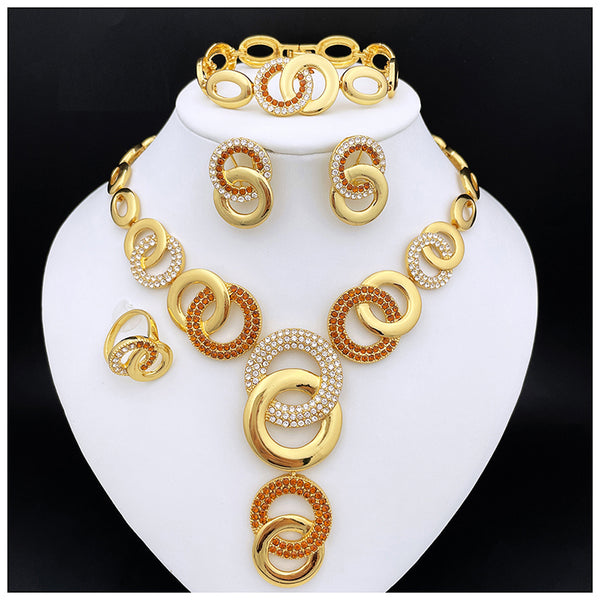 Gold Plated Jewelry Set  Women Necklace Earrings Large Size Pendant Big Bracelet