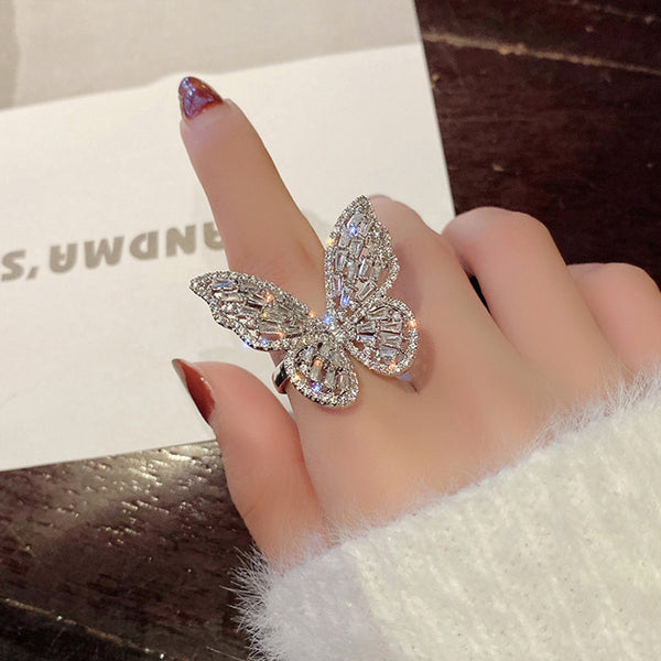 Zircon Butterfly Ring Gem Stone Opening Exaggerated Big Knuckle Rings